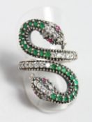 A SILVER DOUBLE SNAKE RING.