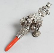 A WILLIAM IV SILVER AND CORAL BABIES RATTLE. Birmingham 1834. Maker George Unite.