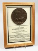 A FRAMED AND GLAZED W W 1 BRONZE MEMORIAL DEATH PLAQUE or 