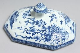 A BOW BLUE AND WHITE FENCE PATTERN TUREEN LID. 9.5ins long. Dr. C A Signy Collection, No. 333 and