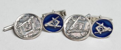 TWO PAIRS OF SILVER MASONIC CUFF LINKS.