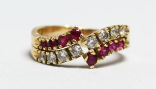 AN 18CT GOLD, RUBY AND DIAMOND RING.