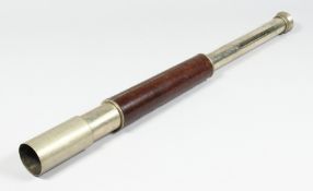 A ROSS OF LONDON, No.86101, LEATHER AND BRASS TELESCOPE. 14.5ins long closed.