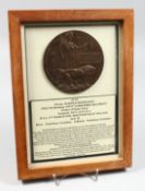 A FRAMED AND GLAZED W W 1 BRONZE MEMORIAL DEATH PLAQUE or 