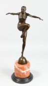 AFTER J PHILIPP. A BRONZE DANCER. Signed, 17ins high.