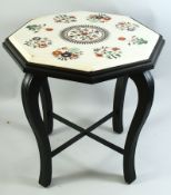 A GOOD AGRA OCTAGONAL TABLE TOP, INLAID WITH LAPIS, CORNELIAN, etc., 20