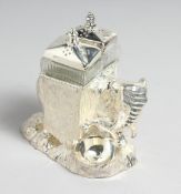 A SILVER PLATED ELEPHANT CRUET SET.