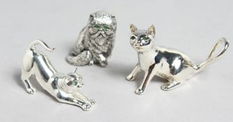 THREE SILVER PLATED CATS.