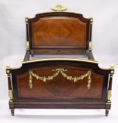 A GOOD LATE 19TH CENTURY FRENCH LOUIS XVI STYLE KINGWOOD MAHOGANY AND ORMOLU BED FRAME, the