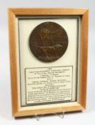 A FRAMED AND GLAZED W W 1 BRONZE MEMORIAL DEATH PLAQUE or 