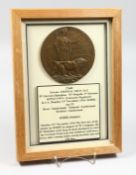 A FRAMED AND GLAZED W W 1 BRONZE MEMORIAL DEATH PLAQUE or 