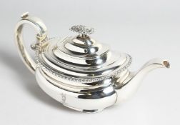 A RARE GEORGE IV YORK SILVER TEA POT crested with gadrooned edge. York 1821. Maker James Barber &