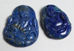 TWO CARVED LAPIS PENDANTS