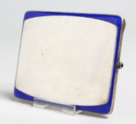 A SILVER AND BLUE ENAMEL CIGARETTE CASE.