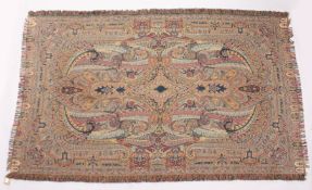 AN INDIAN WOOL TABLE CARPET woven in reds, blues and greens to a Paisley design. 8ft x 4ft 7ins.