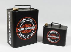 TWO HARLEY DAVIDSON OIL CANS.