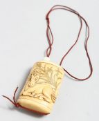 A BONE INRO with horses. 2.25ins.