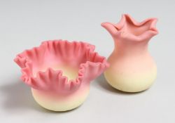 TWO PIECES OF QUEENS BURMESE GLASS. 3ins and 2ins high.