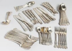 A GOOD VICTORIAN KINGS PATTERN CANTEEN comprising: six large table spoons, five dessert spoons,