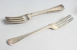 A SET OF FOUR VICTORIAN TABLE FORKS. London 1870. Maker George Angel. Weight 10ozs.