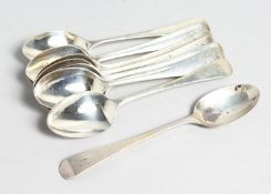 A SET OF NINE OLD ENGLISH PATTERN TEA SPOONS. London 1884. Maker J.W. & F.C.W.. Weight 5ozs.