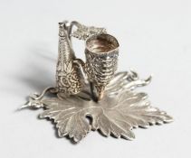 A SMALL WILLAM IV CAST LEAF MINIATURE CHAMBER STICK with snuffer. Birmingham 1834. Maker Taylor