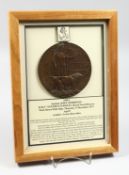 A FRAMED AND GLAZED W W 1 BRONZE MEMORIAL DEATH PLAQUE or 