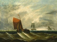 T. King (Early 20th Century) Sailing boats in a choppy sea, oil on canvas, signed. 15