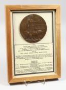 A FRAMED AND GLAZED W W 1 BRONZE MEMORIAL DEATH PLAQUE or 