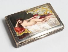 A FRENCH .935 SILVER BOX with nude. 3.25ins long.