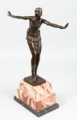 AFTER CHIPARUS A BRONZE DANCER, 14ins high on a veined marble base.