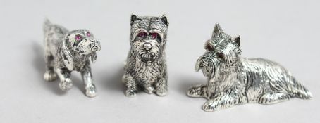 THREE SILVER PLATED DOGS.