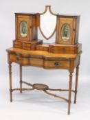 A 19TH CENTURY SHERATON SATINWOOD REVIVAL DRESSING TABLE the centre with shield shape mirror,