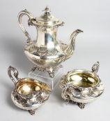 A WILLIAM IV THREE PIECE COFFEE SET by The Barnards, comprising coffee pot, sugar basin and milk