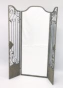 A CAST IRON GATE GARDEN MIRROR. 5ft high, 2ft wide.
