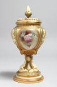 A ROYAL WORCESTER POT POURI VASE ON STAND with pierced cover, the sides painted with roses. No.