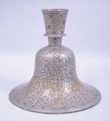A LARGE INDIAN METAL HUQQA BASE, decorated with foliage, 26cm high.