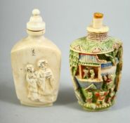 TWO 19TH CENTURY CARVED IVORY SNUFF BOTTLES.