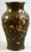 A FINE JAPANESE MEIJI PERIOD BRONZE AND MIXED METAL VASE, beautifully decorated with applied