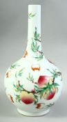 A LARGE CHINESE FAMILLE ROSE PORCELAIN PEACH VASE, the body painted with peach blossom and bats,