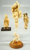 A COLLECTION OF FIVE JAPENESE IVORY FIGURES, including a good okimono carved as a mother and