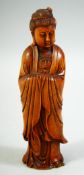 A FINE CHINESE BOXWOOD CARVING OF GUANYIN, 18cm high.