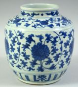 A CHINESE BLUE AND WHITE PORCELAIN JAR, the body painted with floral decoration, 17.5cm high.