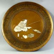 A FINE QUALITY JAPANESE MEIJI PERIOD GOLD LACQUER AND IVORY ONLAID CHARGER, the ivory onlay