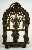 A FINE 16TH / 17TH CENTURY SOUTH INDIAN BRONZE PORTABLE SHRINE, 12.5cm high.