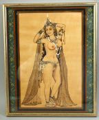 AN INDIAN EROTIC MINIATURE PAINTING, of a nude female, the borders with painted gilt floral