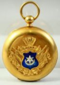 A TURKISH OTTOMAN FULL HUNTER POCKET WATCH, with enamelled emblem to the cover, the face with