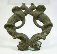 A 19TH CENTURY BRONZE ZOOMORPHIC DOOR KNOCKER.
