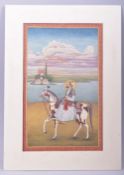 A GOOD INDIAN MINIATURE PAINTING ON PAPER of a figure on horseback in a landscape setting with