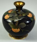 A SMALL JAPANESE CLOISONNE BULBOUS VASE, finely decorated with a bird amongst peach blossom, 5.5cm